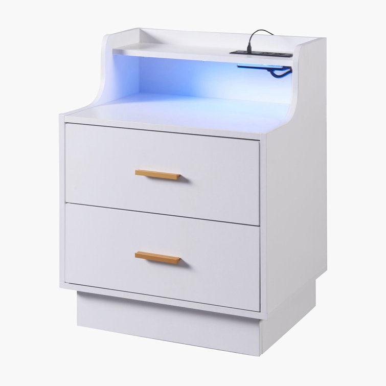 Ivy Bronx Bedroom Nightstand With USB Charging And LED Light Wayfair